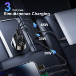 125W 3-Port USB-C Car Charger with LED Display, PD 3.0 & QC 4.0 Fast Charging - Image 3